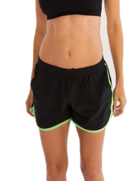 Womens Black Shorts with Neon Green Piping