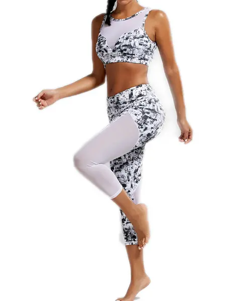 Wholesale Sports Padded Bra And Mesh Panel Sheer Yoga Leggings