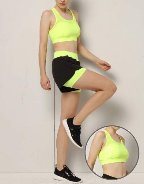 Wholesale Womens Black Shorts with Neon Green Piping From Gym Clothes