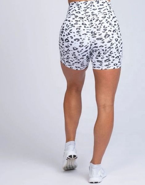 Bulk White Leopard Print Biker Shorts
