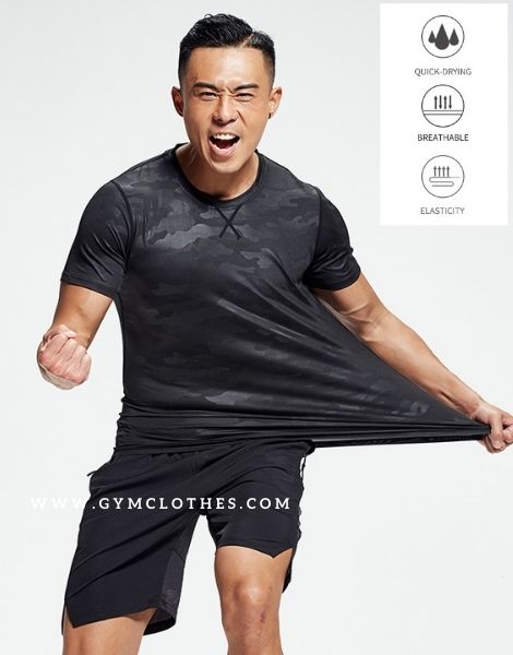 Wholesale Quick Dry Black Camouflage Compression Tee