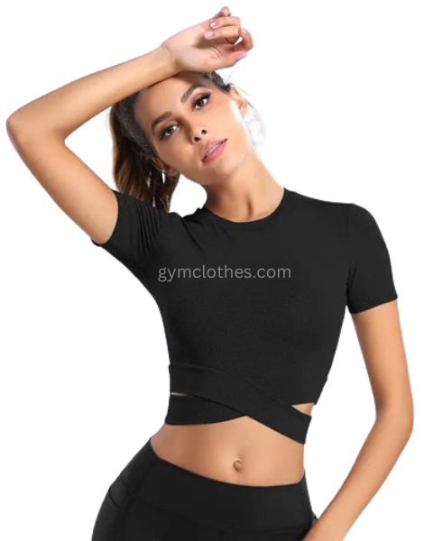 Wholesale Cross Short Sleeved Yoga Crop Top Manufacturer